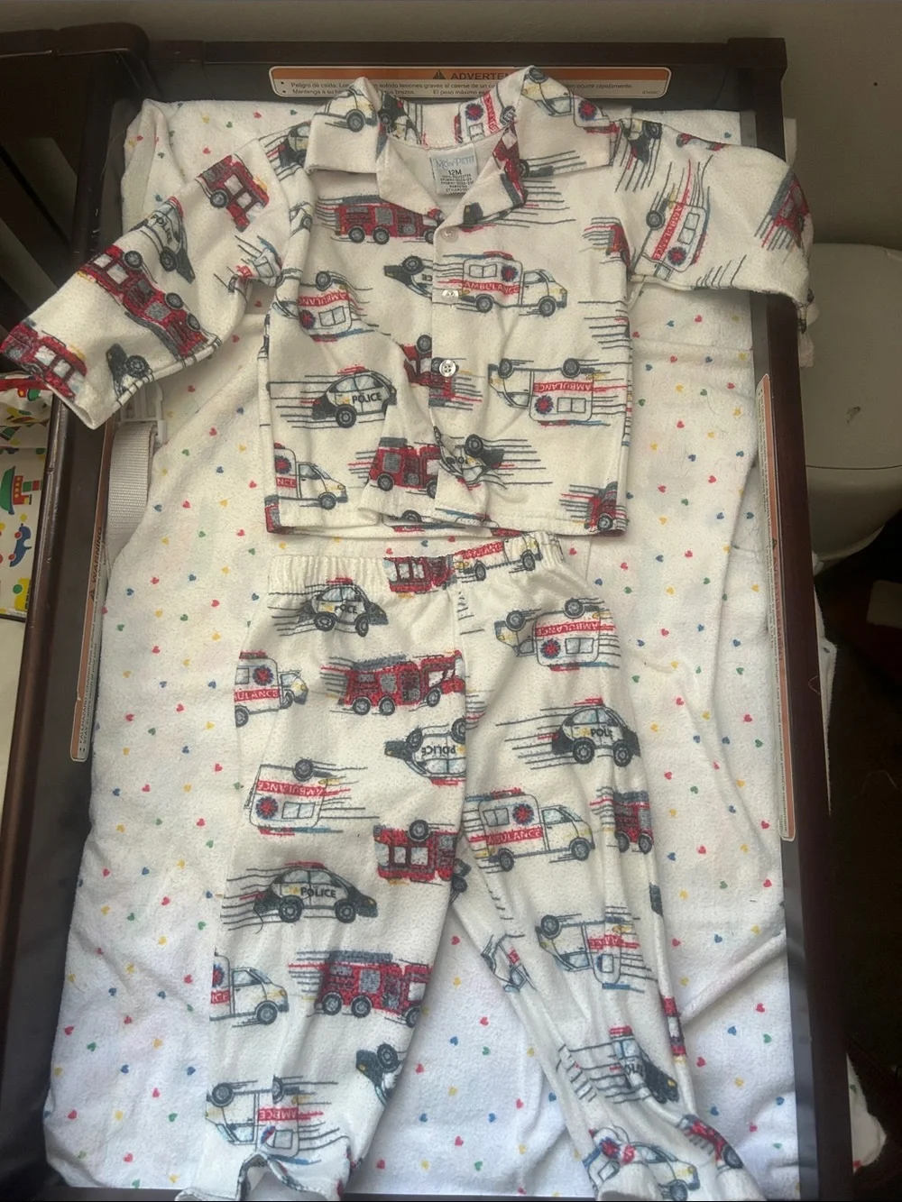 Cozy infant Firetruck Pajama Set - Cream with Red and Black